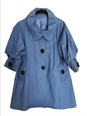 ANTHROPOLOGIE AZEL HAZEL BALLOON SLEEVE COTTON BLUE SWING COAT JACKET MEDIUM